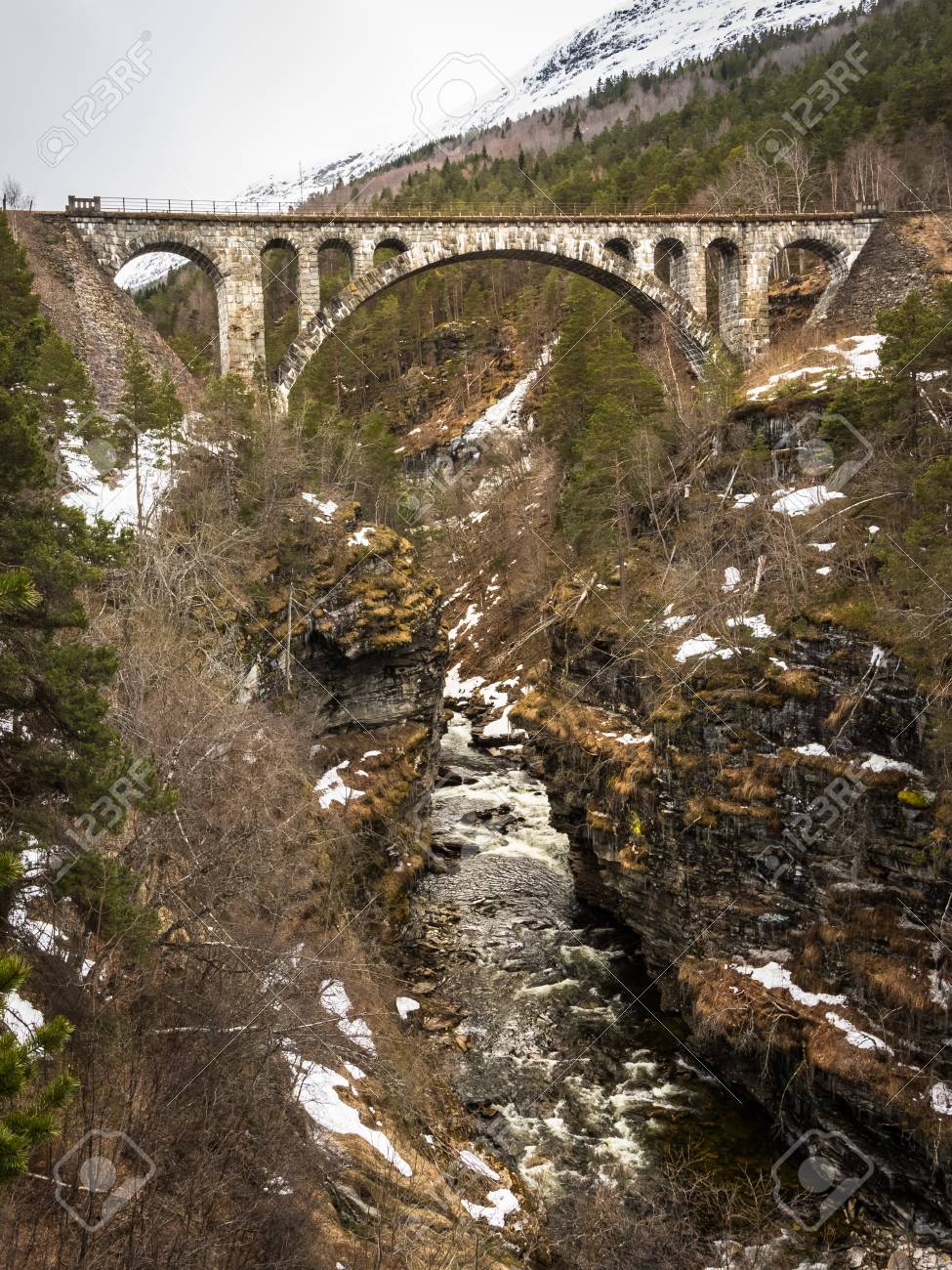 Arch Stone Bridge Kylling Over Rauma River Verma In Romsdalen Stock Photo Picture And Royalty Free Image Image