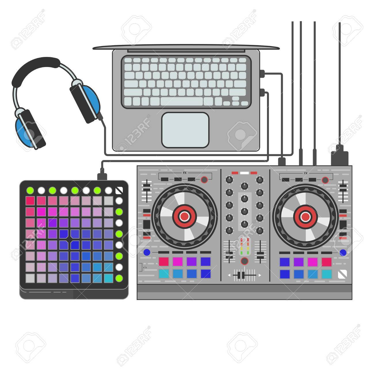 Dj セット ベクトル フラット ライン アート イラスト のイラスト素材 ベクタ Image