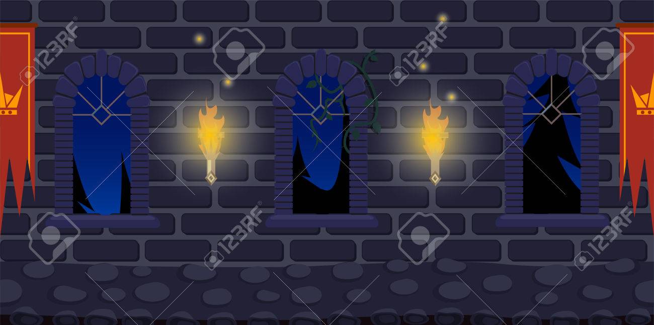 ゲームの背景の城 シームレスな視差プラットフォーマー位置 のイラスト素材 ベクタ Image