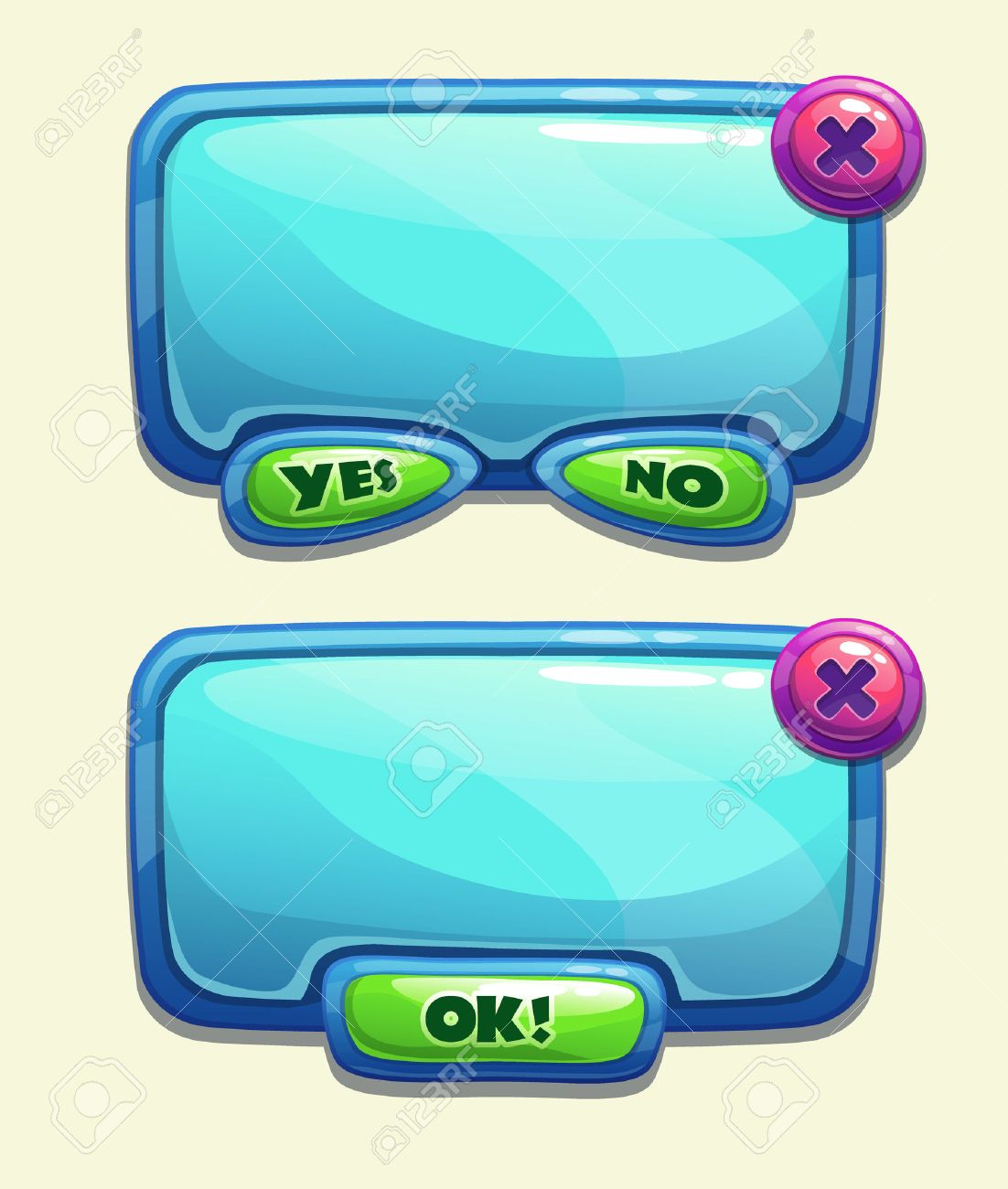 はい いいえを含むゲームの Ui を漫画のパネルを青し Ok をボタンのイラスト素材 ベクタ Image