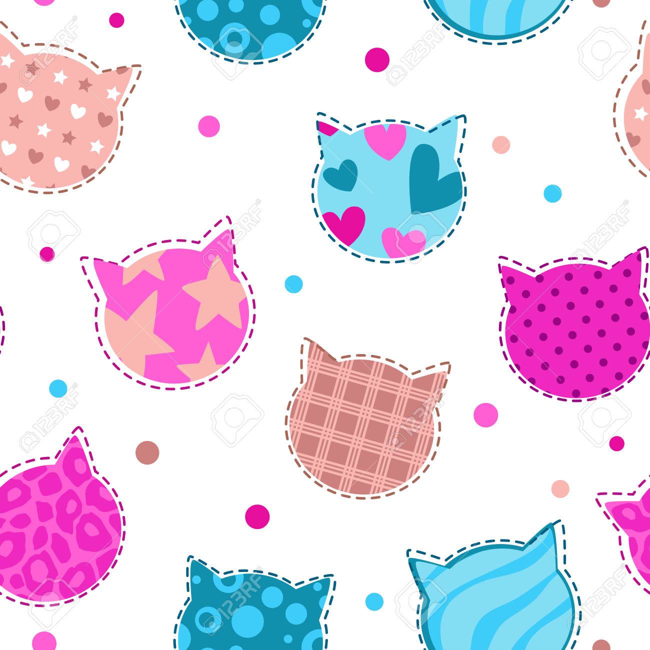 シームレスな女の子らしいかわいい猫のシルエット ベクトル無限イラスト パターンのイラスト素材 ベクタ Image