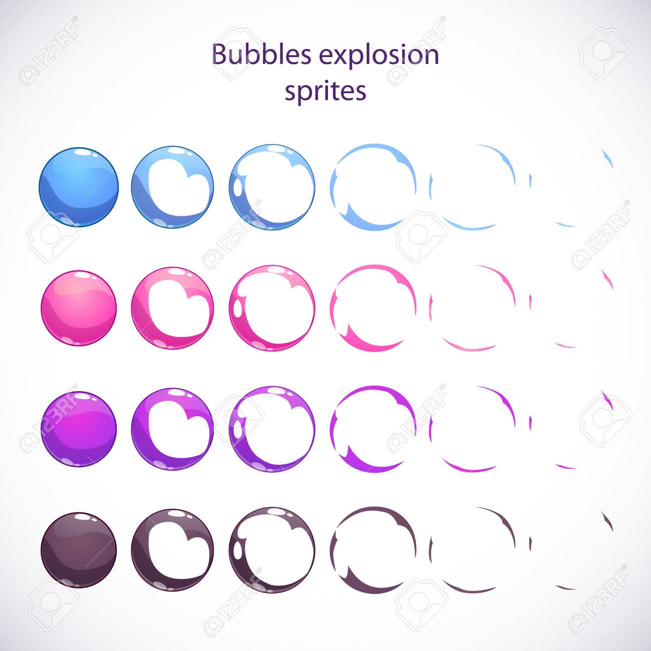 funny cartoon colorful bubbles burst sprites storyboard for animation bubbles