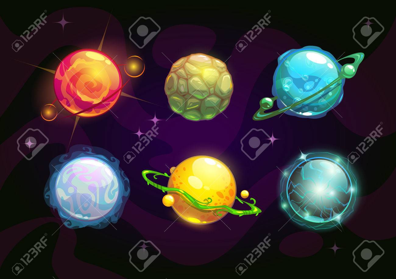 elemental planets fantasy space set vector illustration royalty elmental