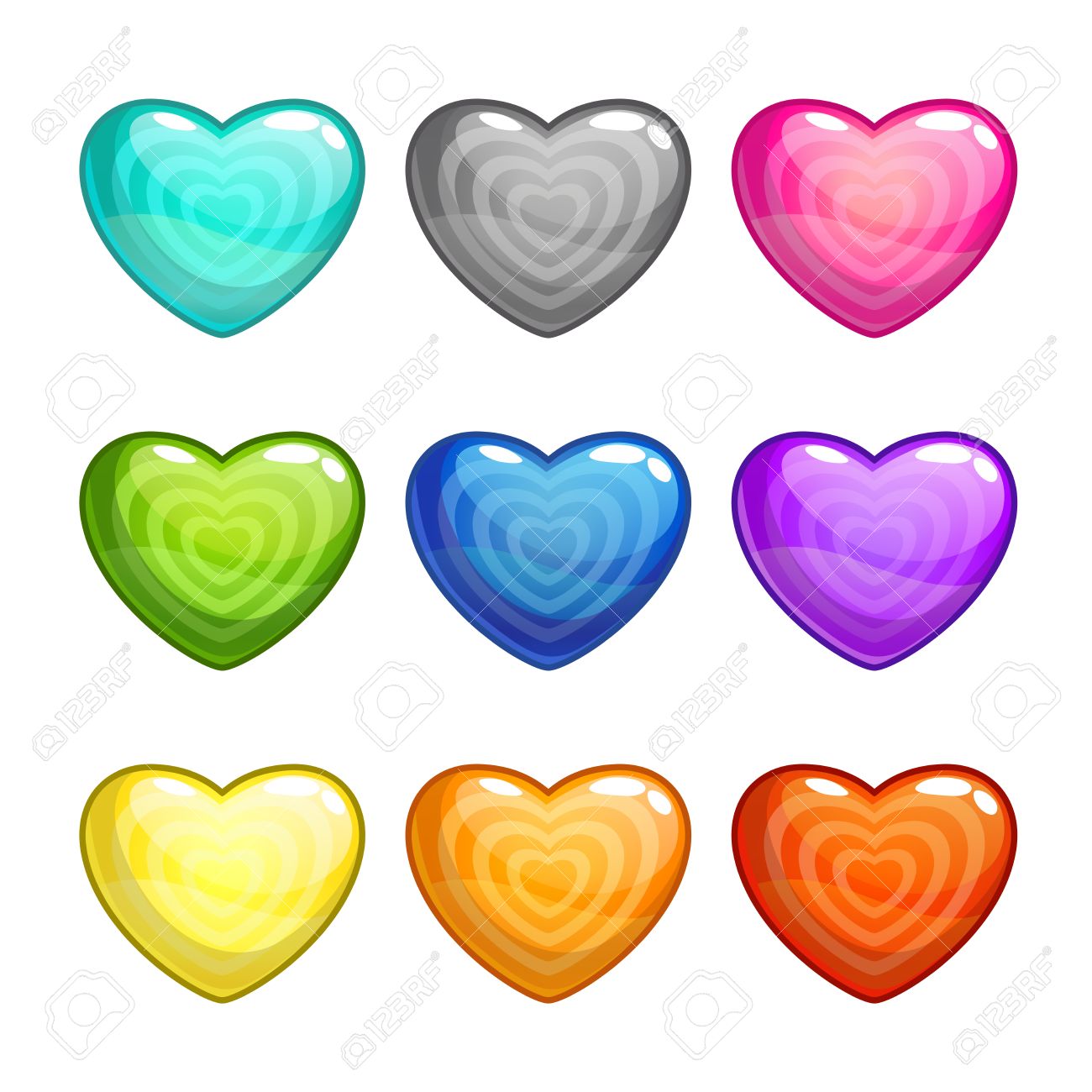 Dibujos Animados De Colores Corazones Brillantes Conjunto Icono