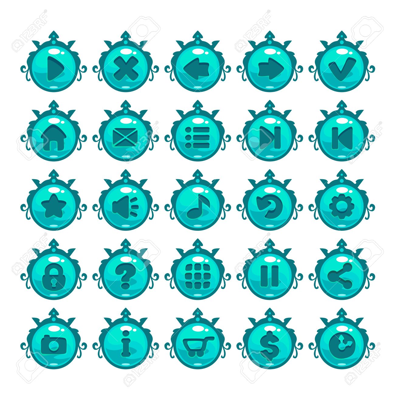 Cute Cartoon Blue Buttons Set Vector Design Elements For Web Royalty Free Cliparts Vectors And Stock Illustration Image 6877