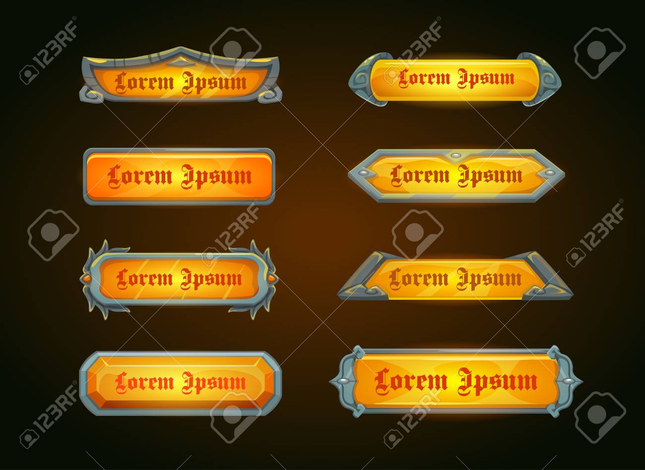 shiny horizontal orange game templates on dark background vector shiny templates