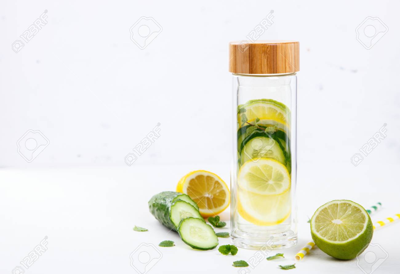 Detox Infused Water With Lemon Lime Cucumber And Mint In Sports Stock Photo Picture And Royalty Free Image Image 72024214