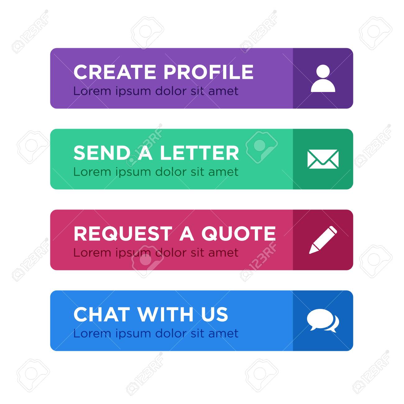 Set of 4 vector web buttons with icons for mobile app and website design isolated on white - 131625373 Set of 4 vector web buttons with icons for mobile app and website design isolated on white - 131625373