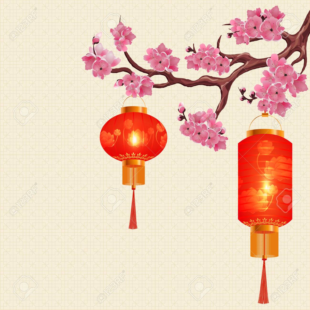 stock illustration flower shaped paper lanterns