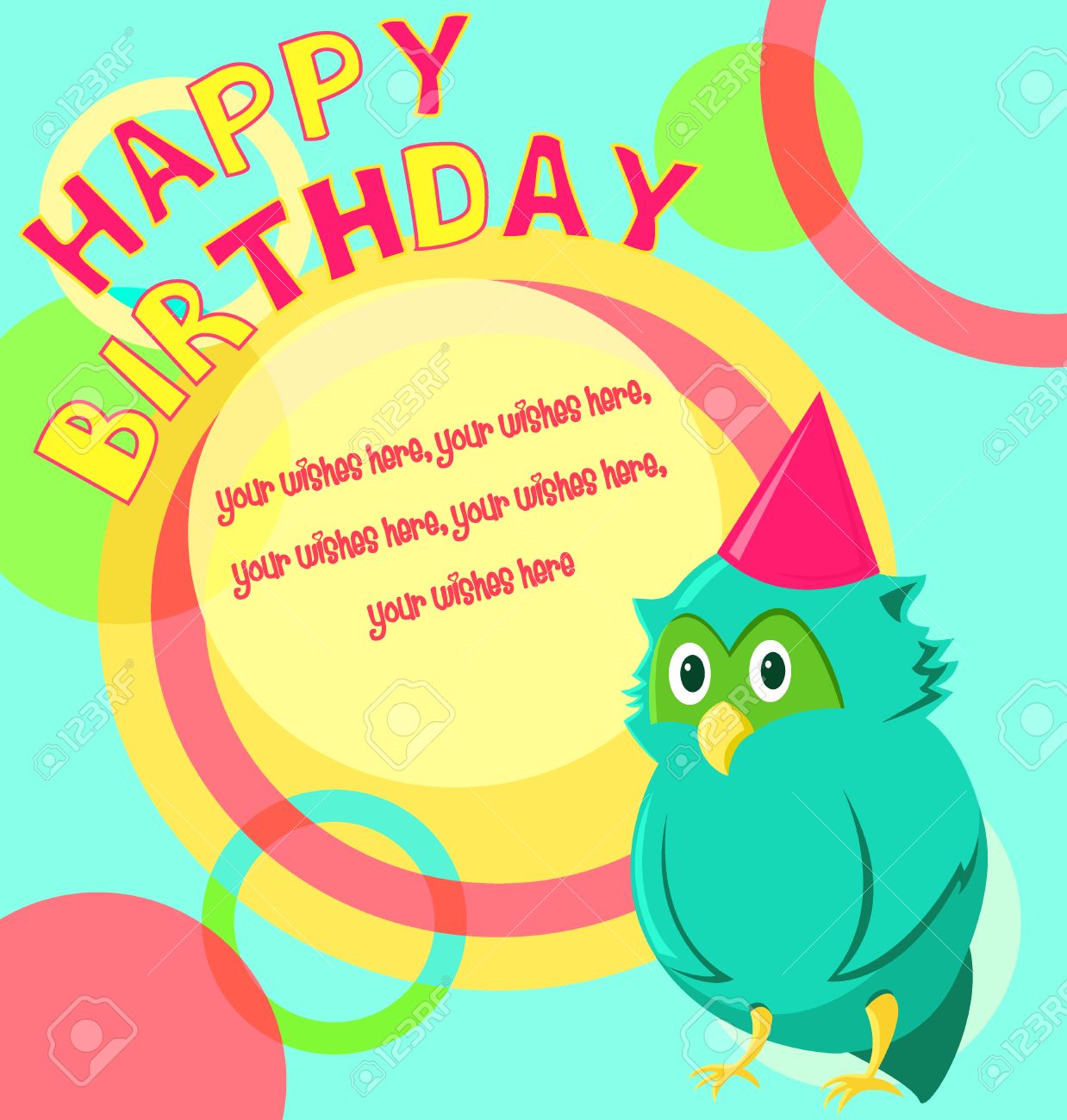 vector birthday card with funny little bird in cartoon style birthday postcard