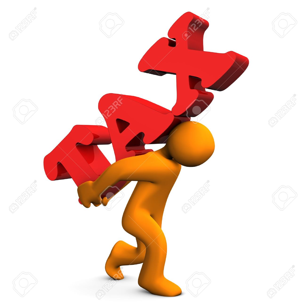 orange cartoon character with a big text tax stock photo picture