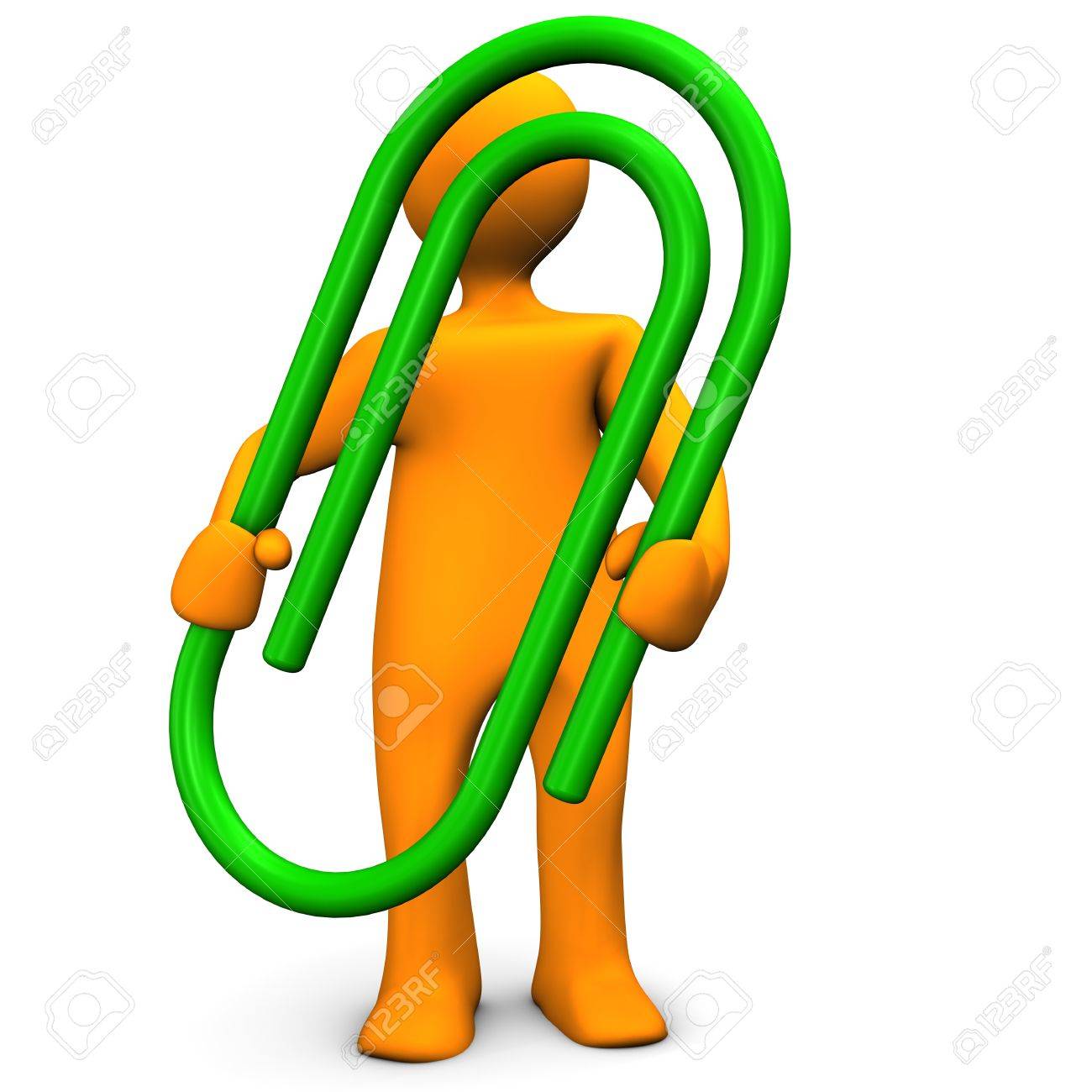 Personnage De Dessin Anime Orange Avec Un Trombone Vert Banque D Images Et Photos Libres De Droits Image