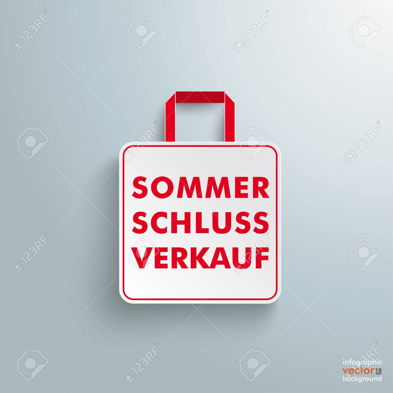 ドイツ語のテキスト Sommerschlussverkauf と灰色の背景上のホワイト ペーパー買い物袋翻訳 夏のクリアランス セール のイラスト素材 ベクタ Image