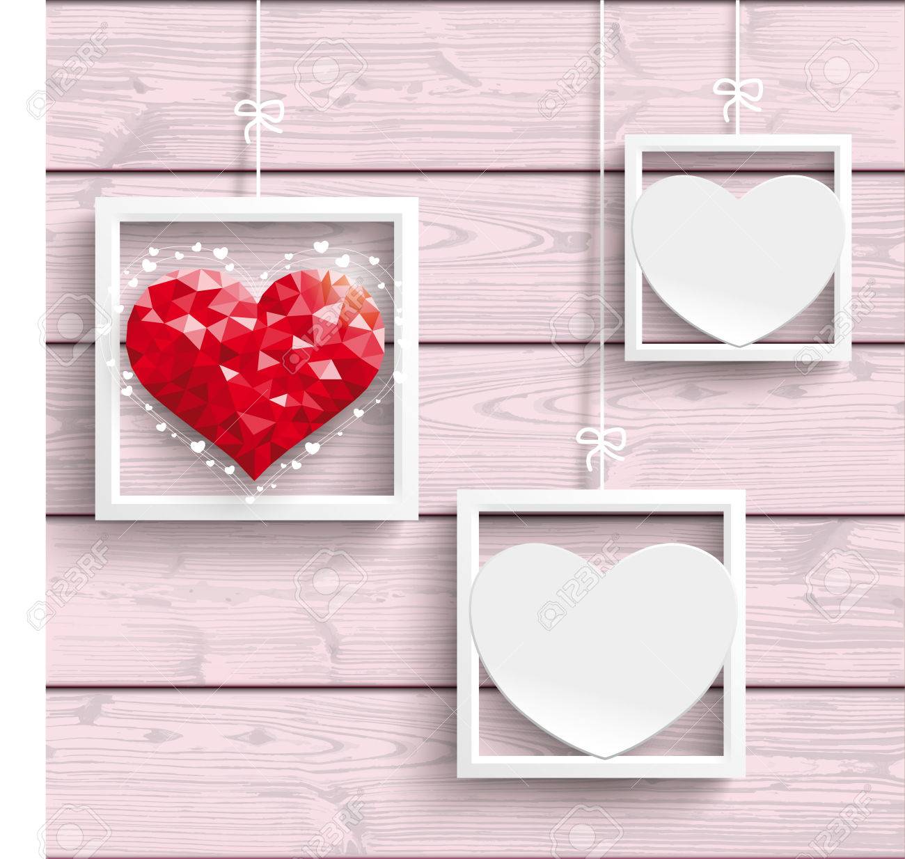 frames with hearts on the pink wooden background royalty free picture frames with hearts