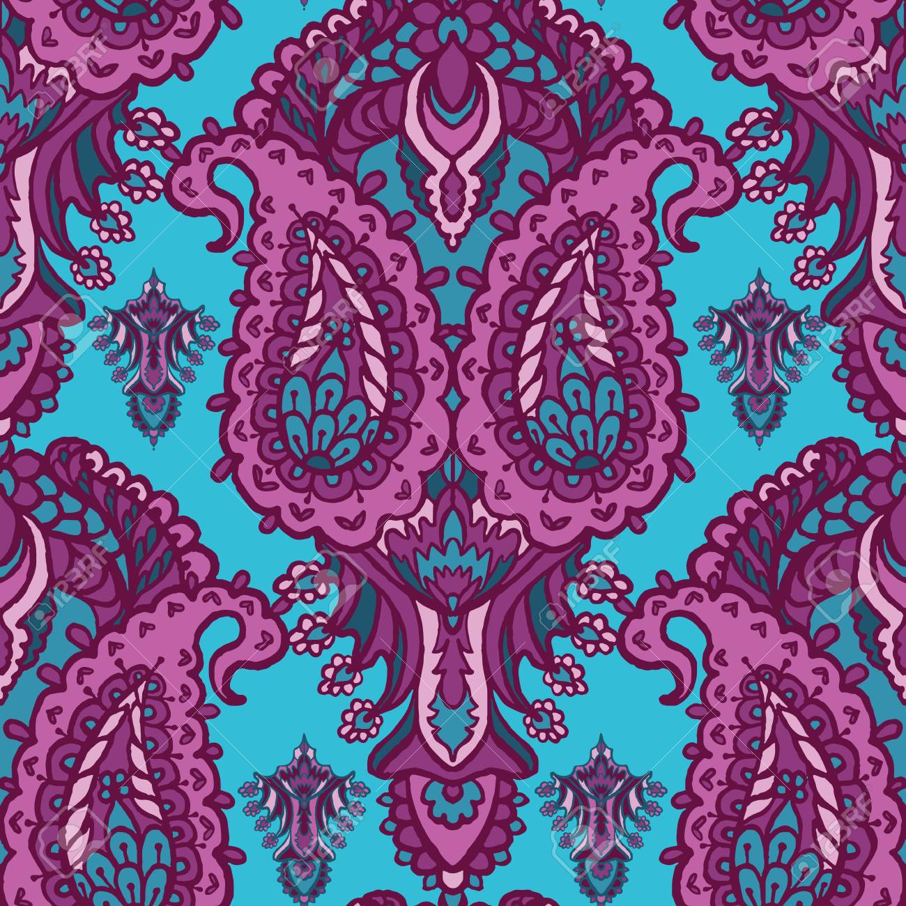 Hand Drawn Paisley Motif Illustration. Seamless Vector Pattern All Over  Print With Traditional Persian Indian Style Foulard Drop Motif. Decorative  Stylized Shawl Or Retro Bandana Design, Home Decor. Royalty Free SVG,  Cliparts,, image size:1300x1300