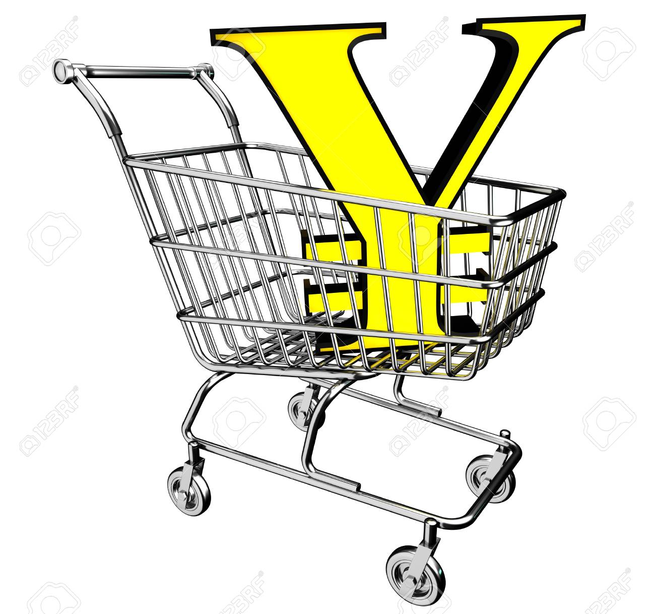 3d shopping cart with the yen symbol stock photo picture and