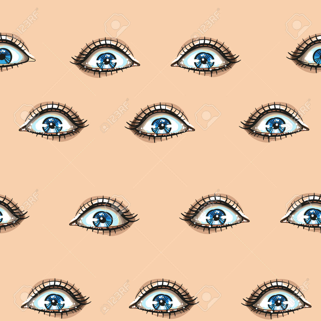 Fashion seamless pattern with woman blue eyes face expressions shine eyes, surprised. Hand drawn vector art - 164110835 Fashion seamless pattern with woman blue eyes face expressions shine eyes, surprised. Hand drawn vector art - 164110835