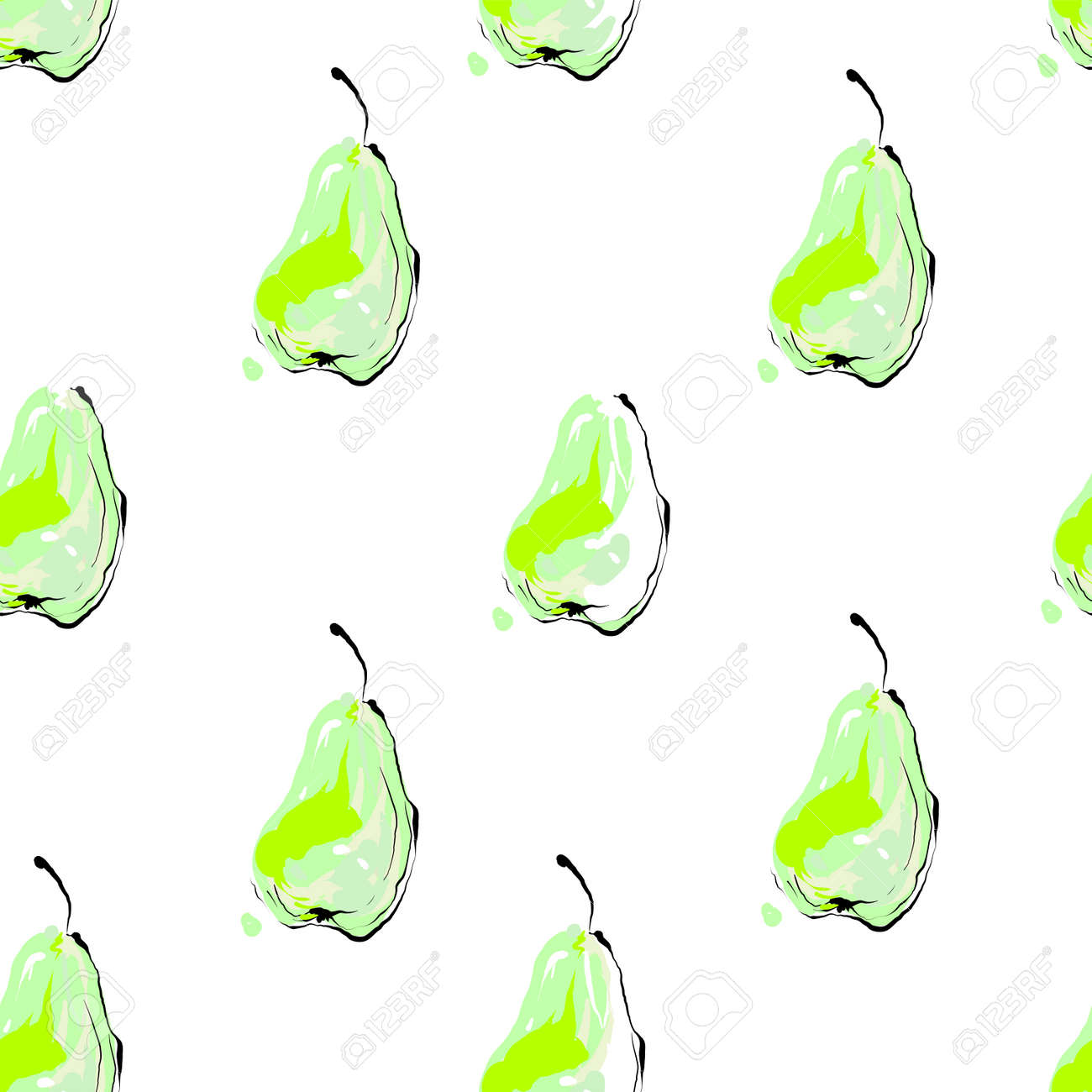 Green pear seamless pattern on white background inky style hand drawn fruit - 169291491 Green pear seamless pattern on white background inky style hand drawn fruit - 169291491