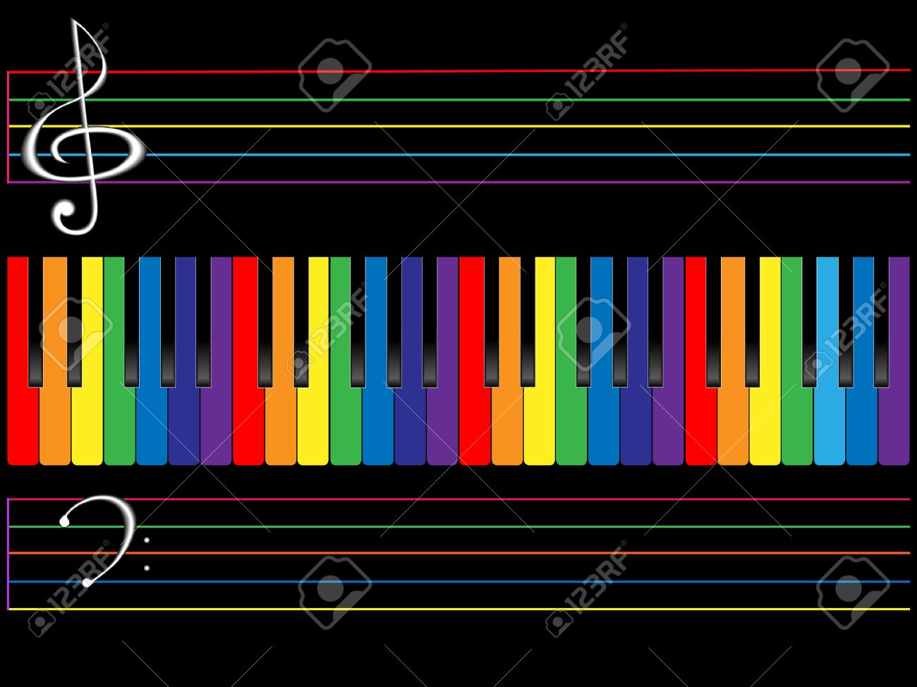 The Piano Color Keyboard On Black Background Royalty Free SVG