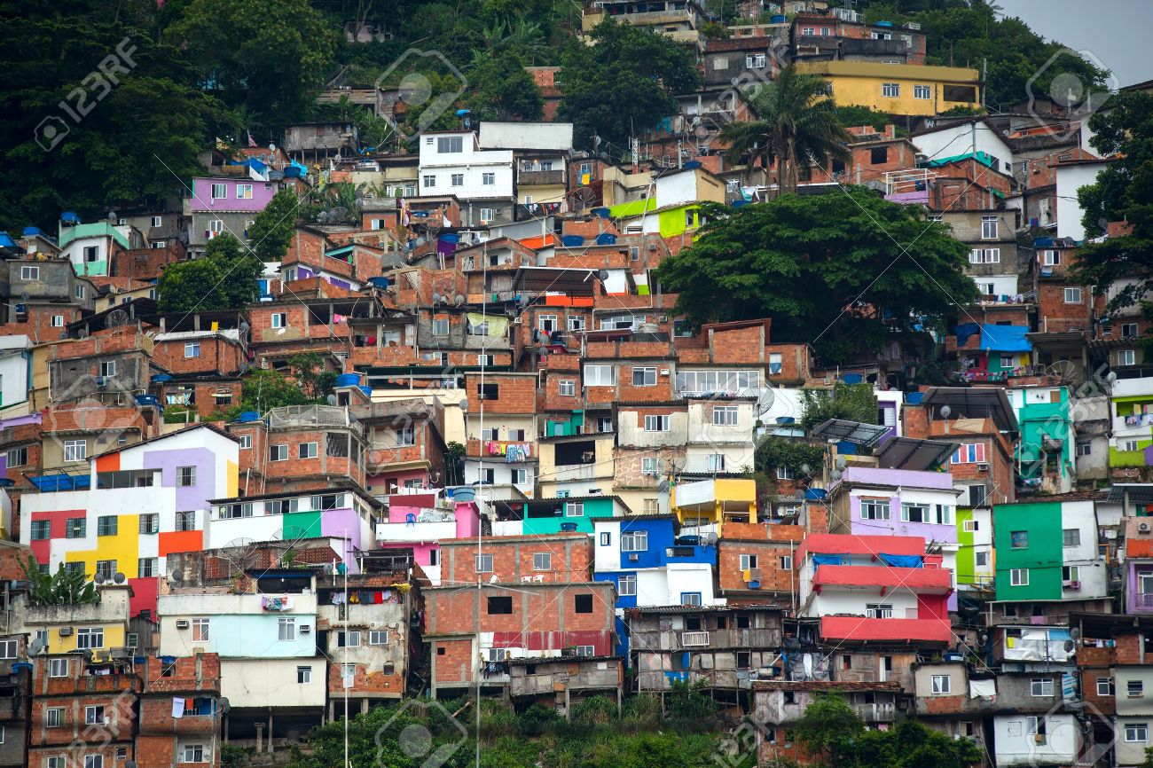 colorful painted buildings of favela in rio de janeiro brazil stock