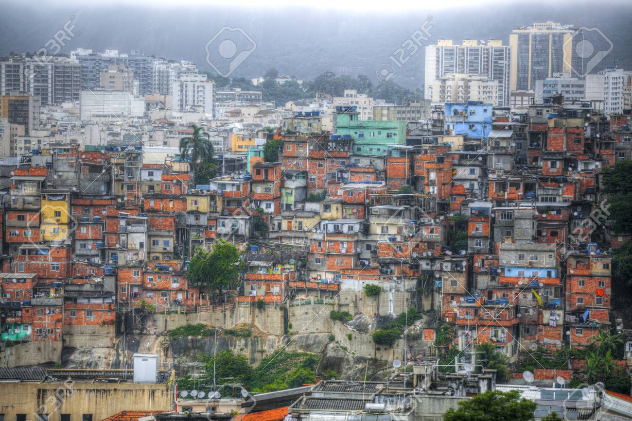 colorful painted buildings of favela in rio de janeiro brazil stock