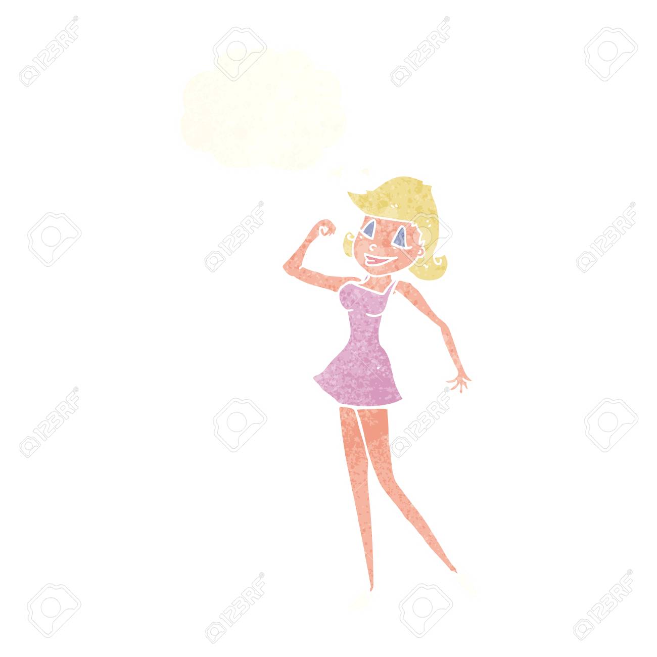 Cartoon Woman With Can Do Attitude With Thought Bubble