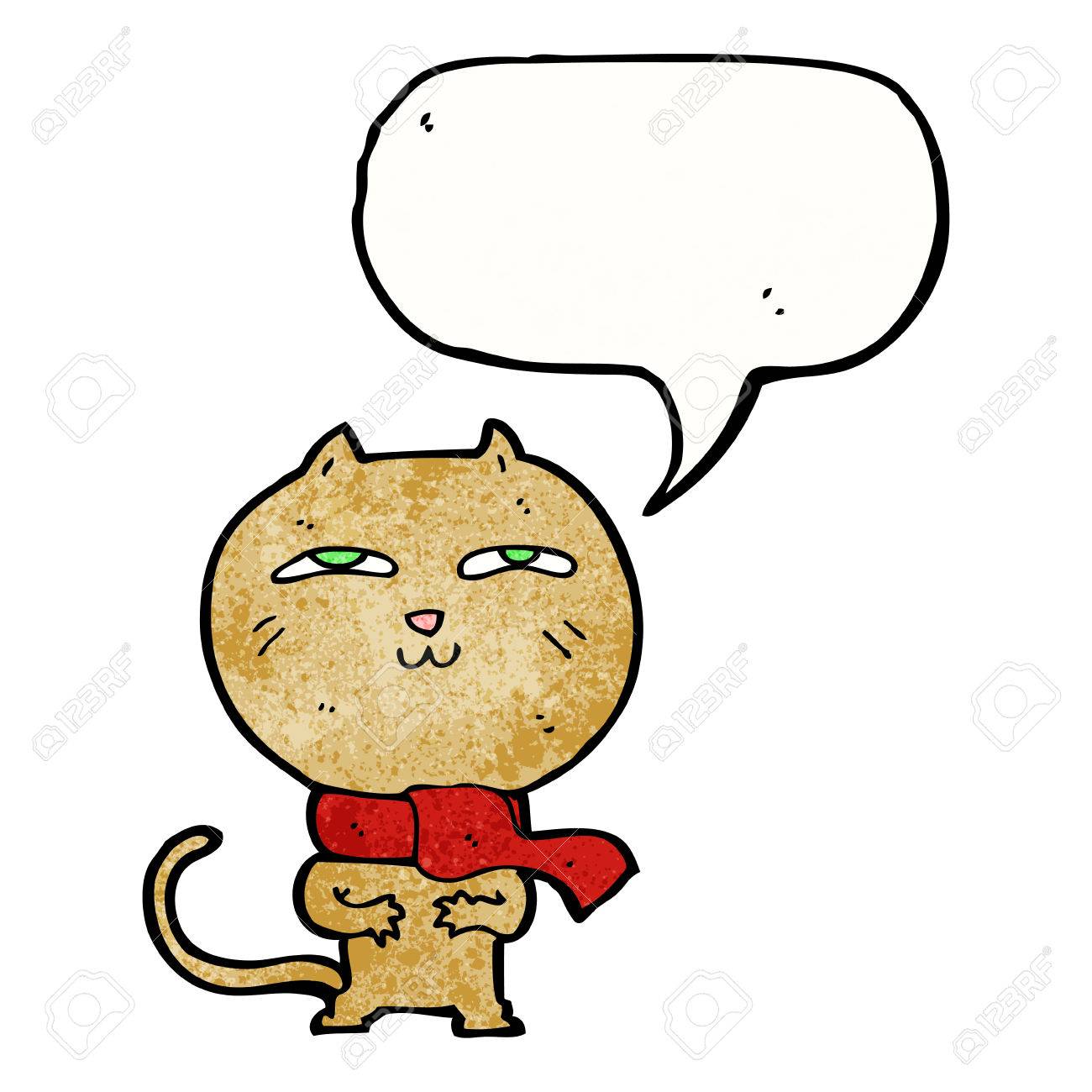 吹き出しとスカーフを身に着けている漫画面白い猫のイラスト素材 ベクタ Image 吹き出しとスカーフを身に着けている漫画面白い猫のイラスト素材 ベクタ Image