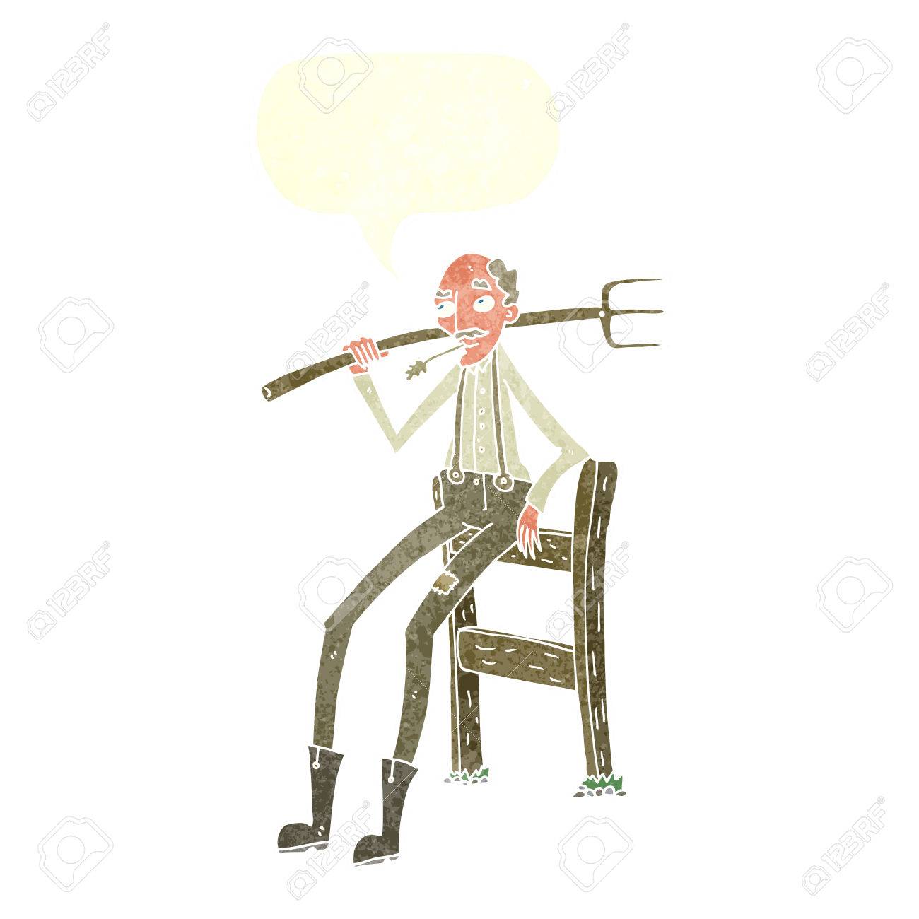 吹き出しのフェンスにもたれ漫画古い農家のイラスト素材 ベクタ Image