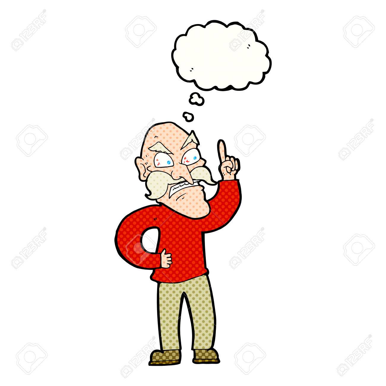 cartoon old man laying down rules with thought bubble royalty free