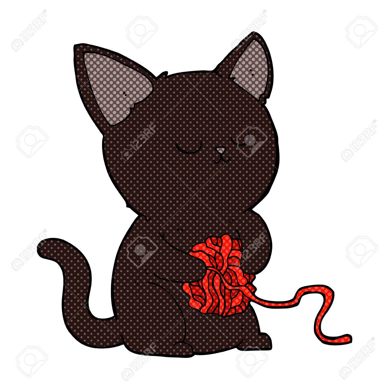 レトロな漫画本様式漫画かわいい黒猫糸のボールで遊ぶ のイラスト素材 ベクタ Image レトロな漫画本様式漫画かわいい黒猫糸のボールで遊ぶ のイラスト素材 ベクタ Image