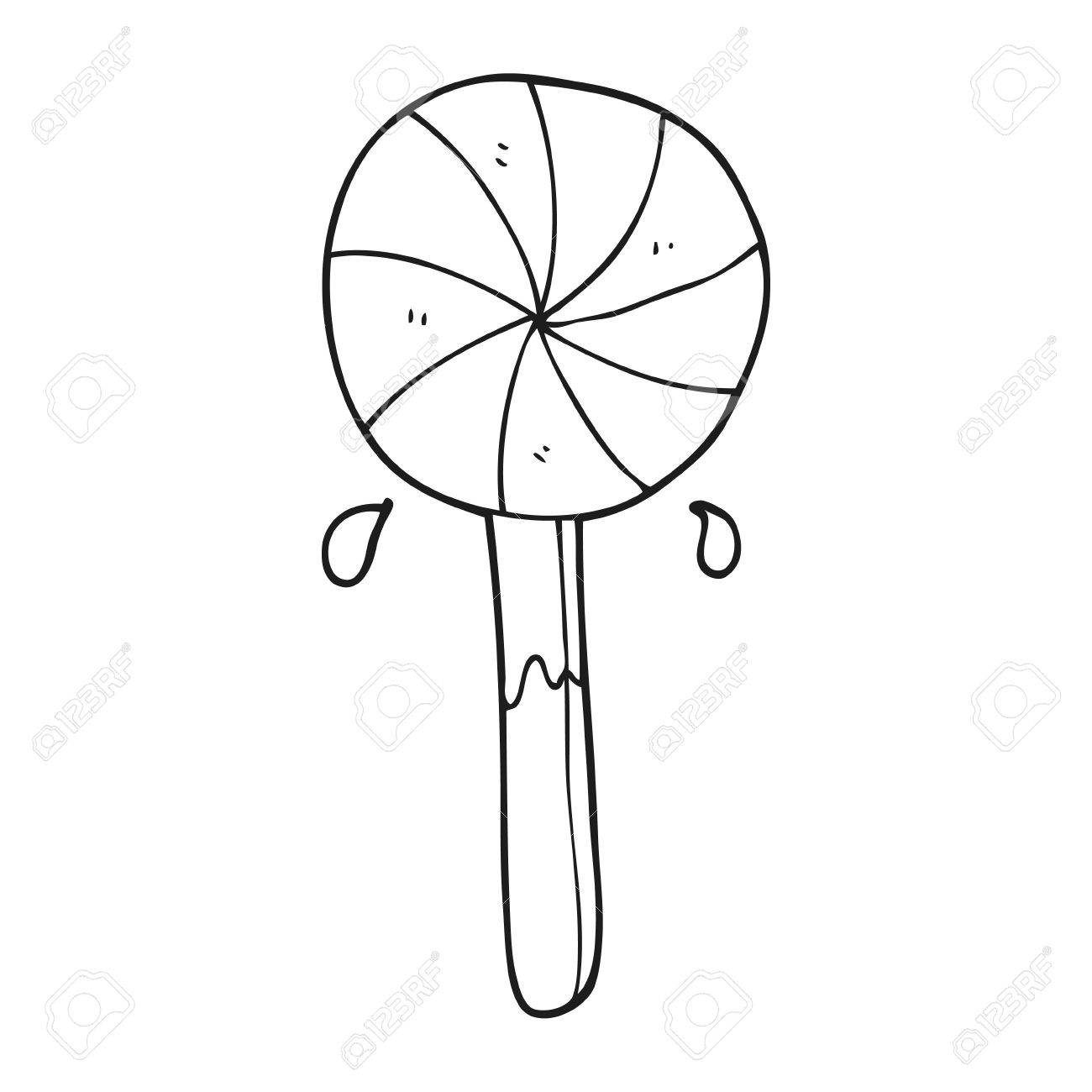freehand drawn black and white cartoon lollipop royalty free