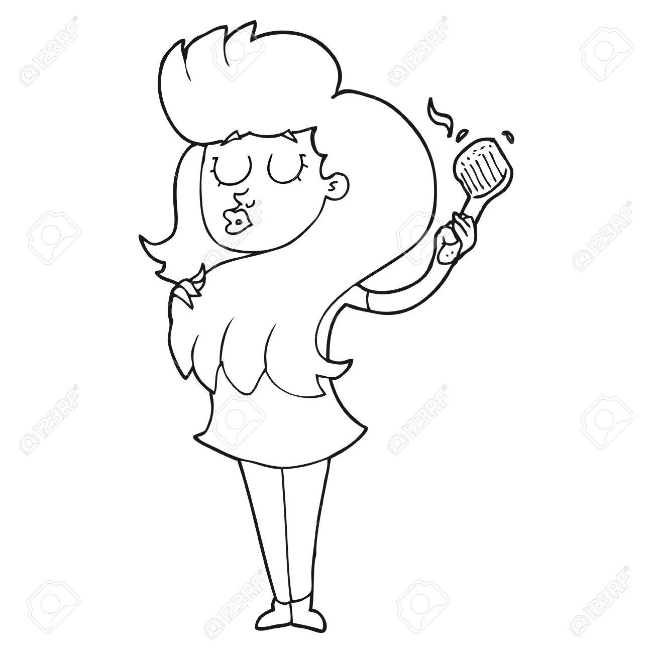 Freehand Drawn Black And White Cartoon Woman Brushing Hair Royalty Free Cliparts Vectors And Stock Illustration Image 53194565