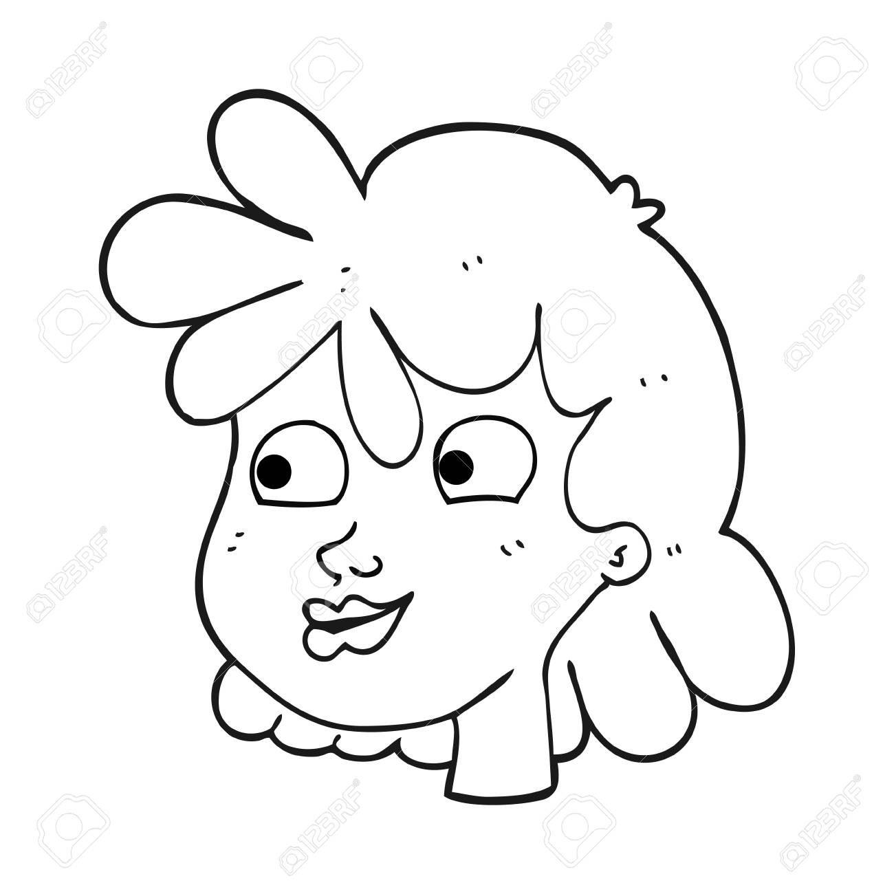黒と白の漫画の女性の顔をフリーハンド描画のイラスト素材 ベクタ Image