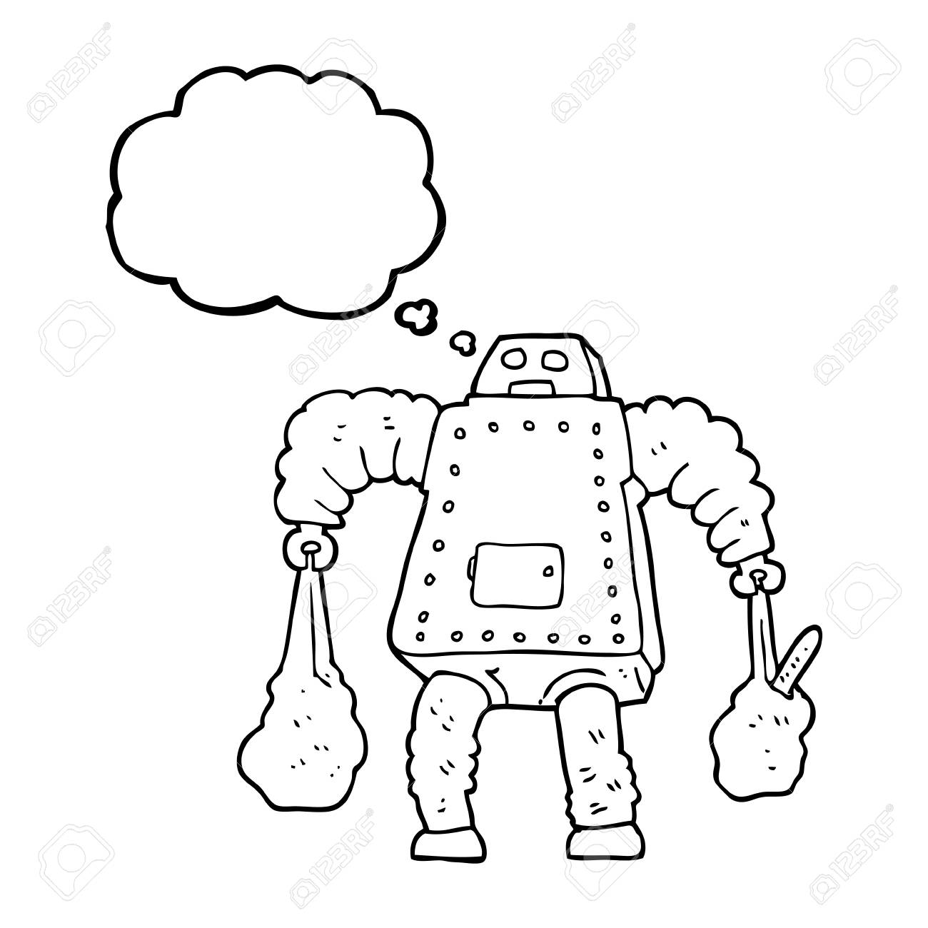 思考バブル漫画ロボット キャリー ショッピング フリーハンド描画のイラスト素材 ベクタ Image