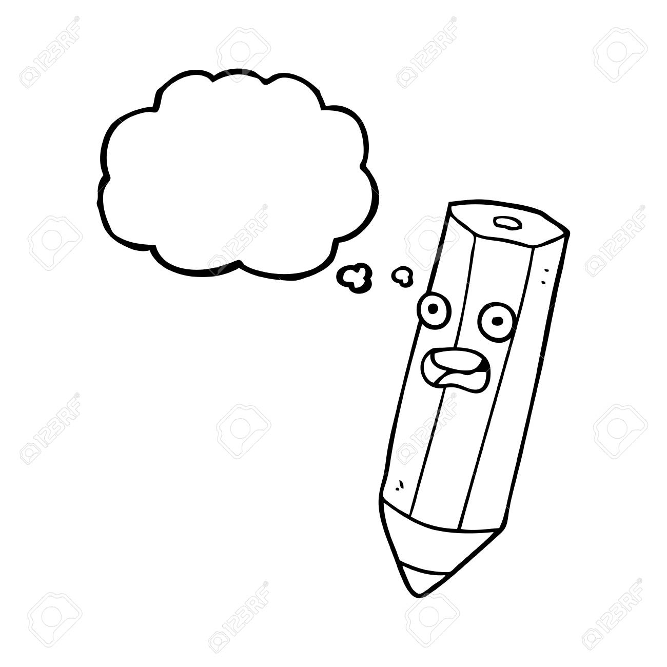 幸せなフリーハンド描画思考バブル漫画鉛筆のイラスト素材 ベクタ Image