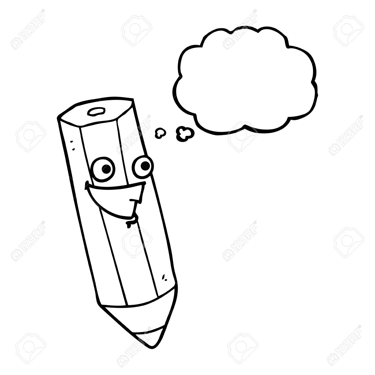 幸せなフリーハンド描画思考バブル漫画鉛筆のイラスト素材 ベクタ Image