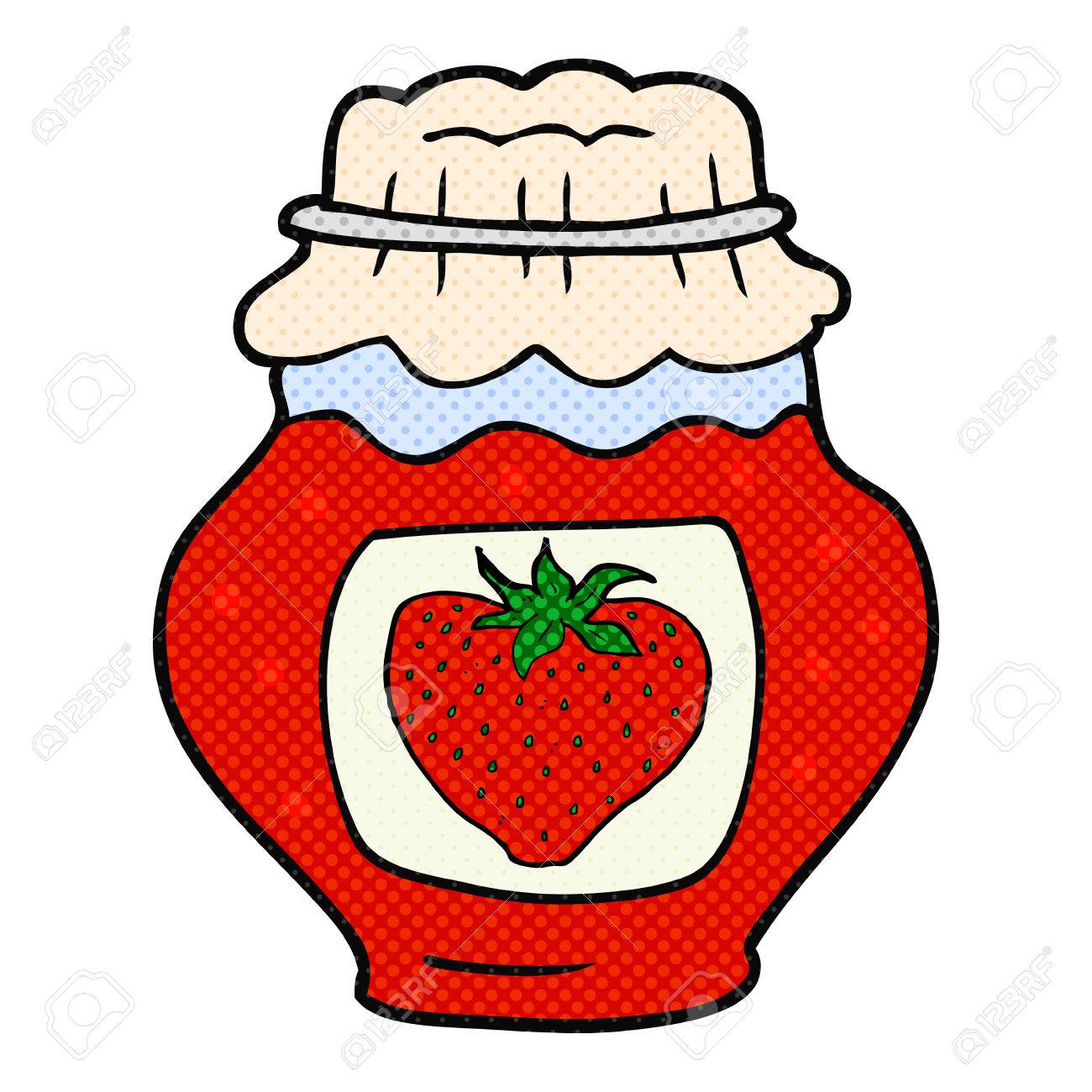 フリーハンドの描画漫画いちごジャムの瓶のイラスト素材 ベクタ Image