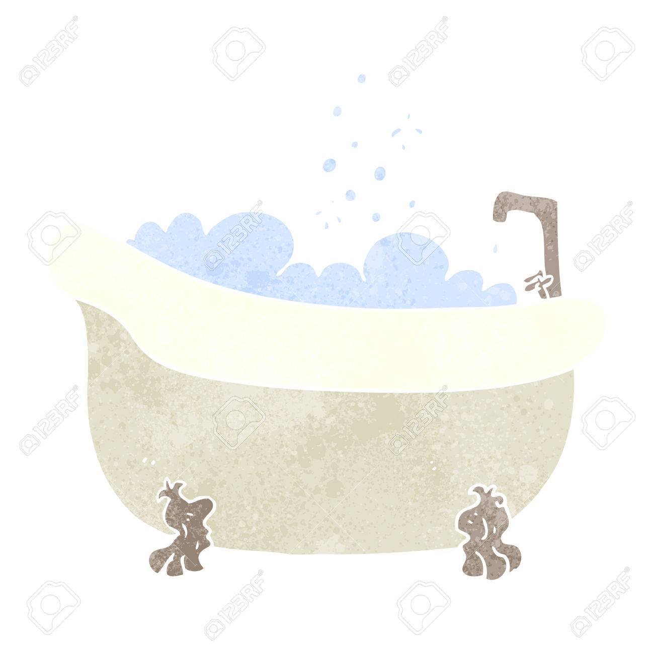 フリーハンドのレトロ漫画お風呂一杯の水 のイラスト素材 ベクタ Image
