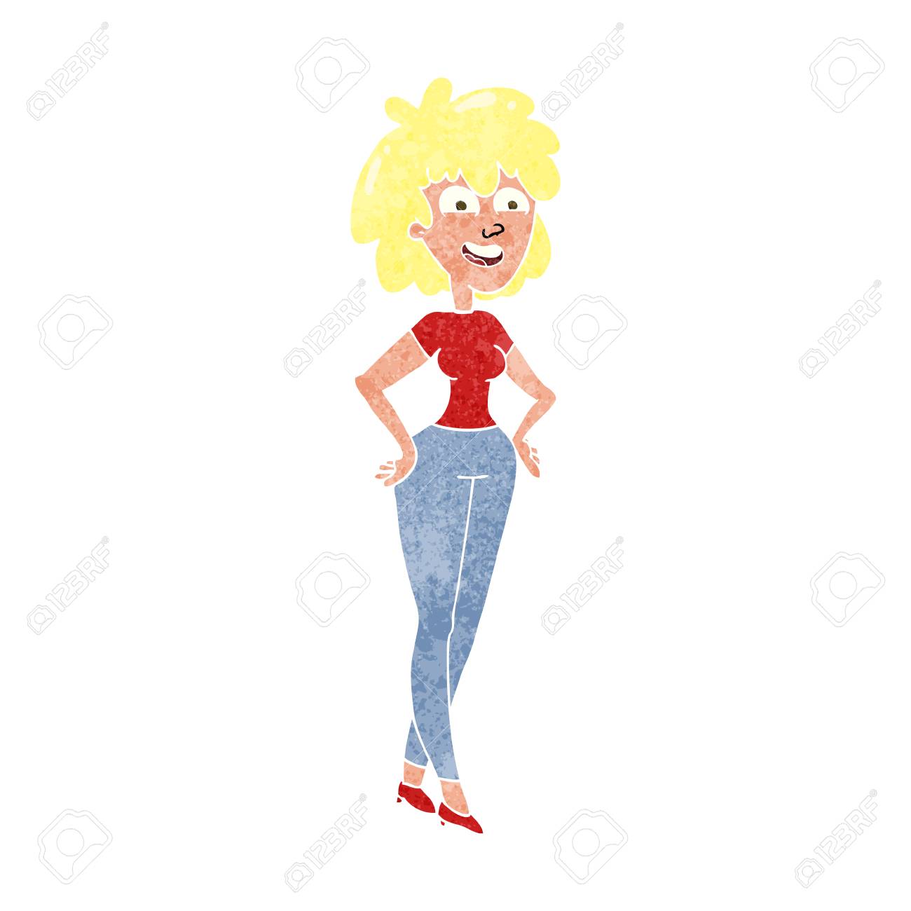 フリーハンドのレトロ漫画驚く女性のイラスト素材 ベクタ Image