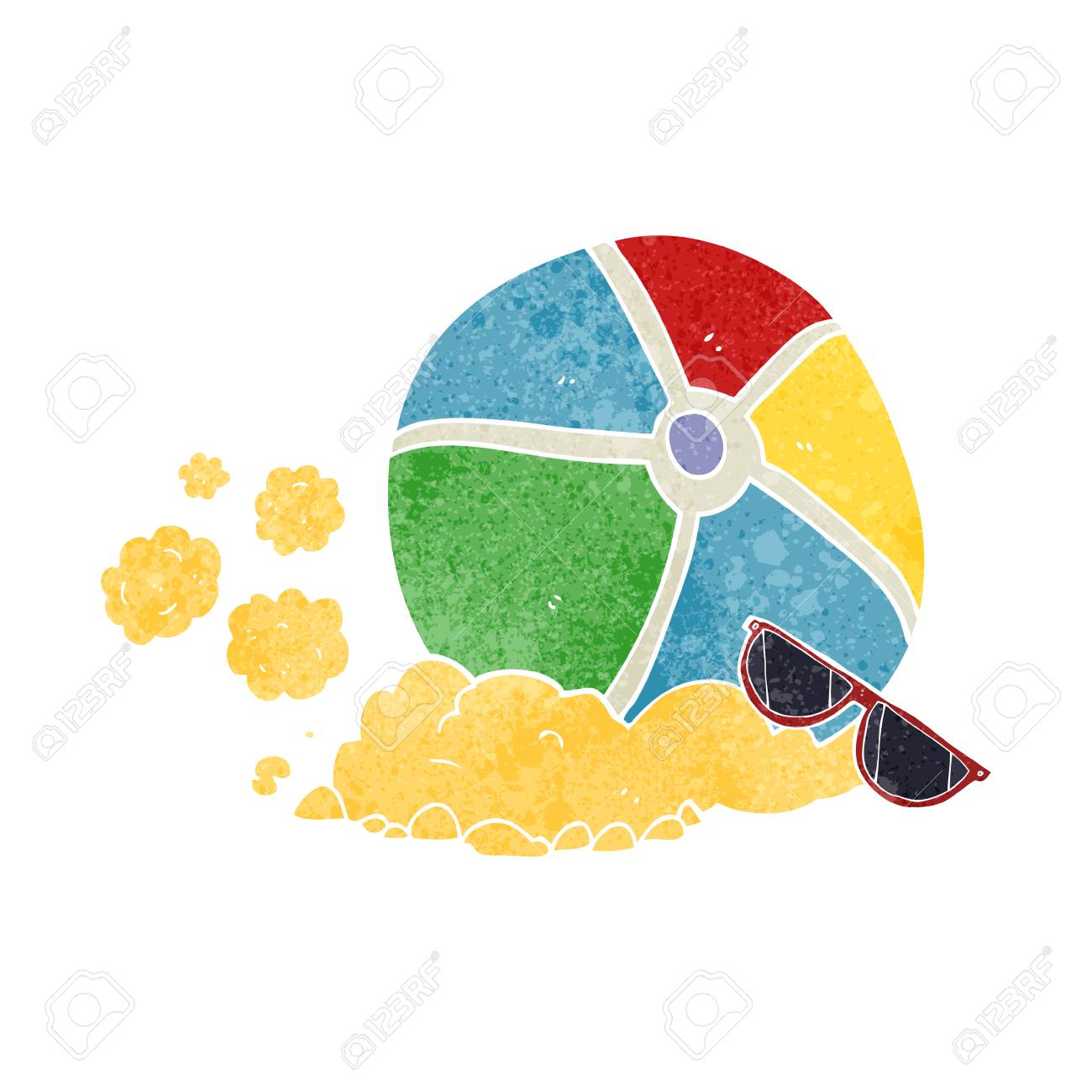 フリーハンドのレトロ漫画ビーチボール のイラスト素材 ベクタ Image