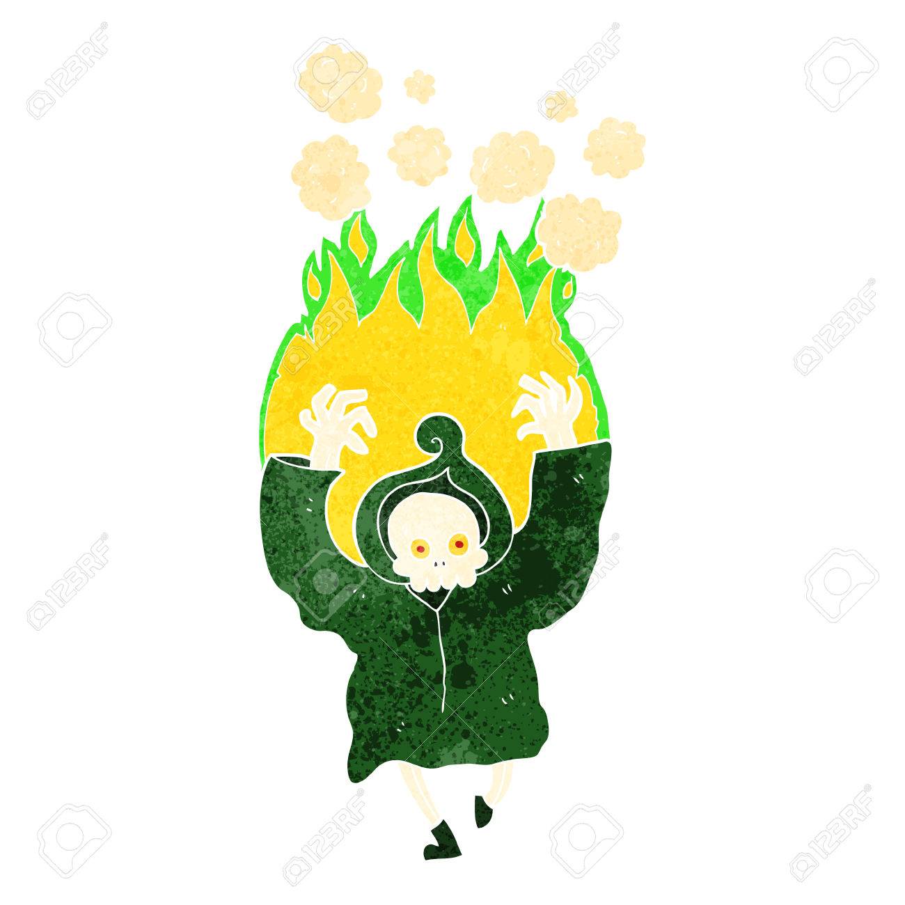 燃えるような死ダンシングスケルトン フリーハンド レトロ漫画のイラスト素材 ベクタ Image