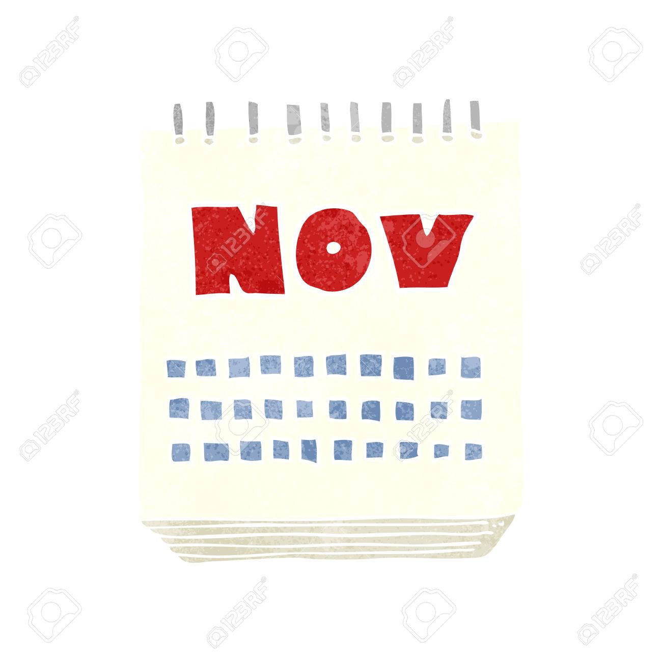 フリーハンドのレトロ漫画カレンダー表示 11 月のイラスト素材 ベクタ Image