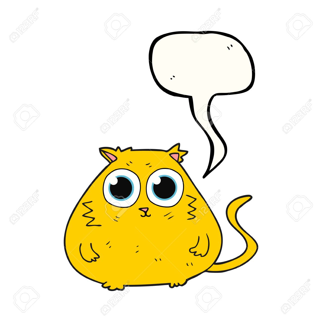 大きなかわいい目の音声バブル漫画猫をフリーハンド描画のイラスト素材 ベクタ Image