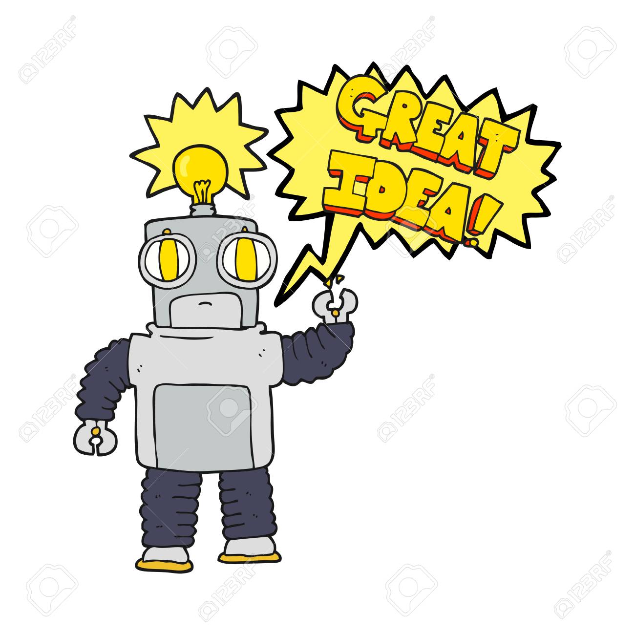素晴らしいアイデアでフリーハンド描画音声バブル漫画ロボットのイラスト素材 ベクタ Image