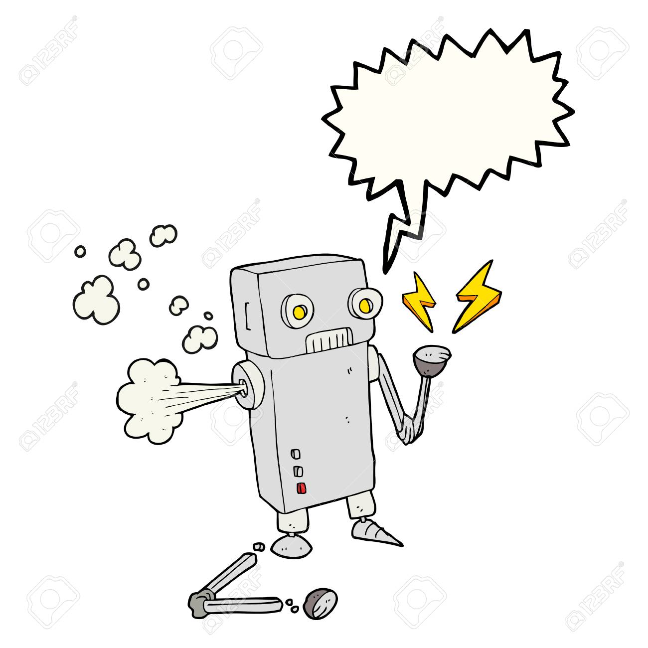 フリーハンド描画音声バブル漫画壊れたロボットのイラスト素材 ベクタ Image