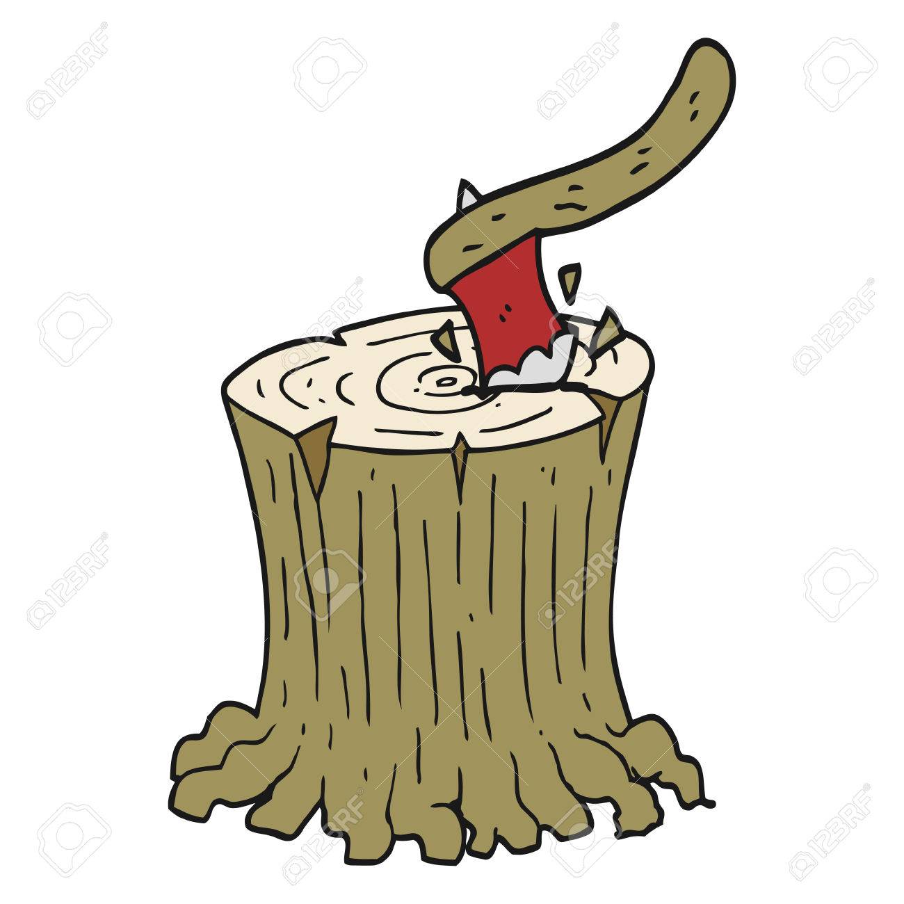 木の切り株にフリーハンドの描かれた漫画の斧のイラスト素材 ベクタ Image