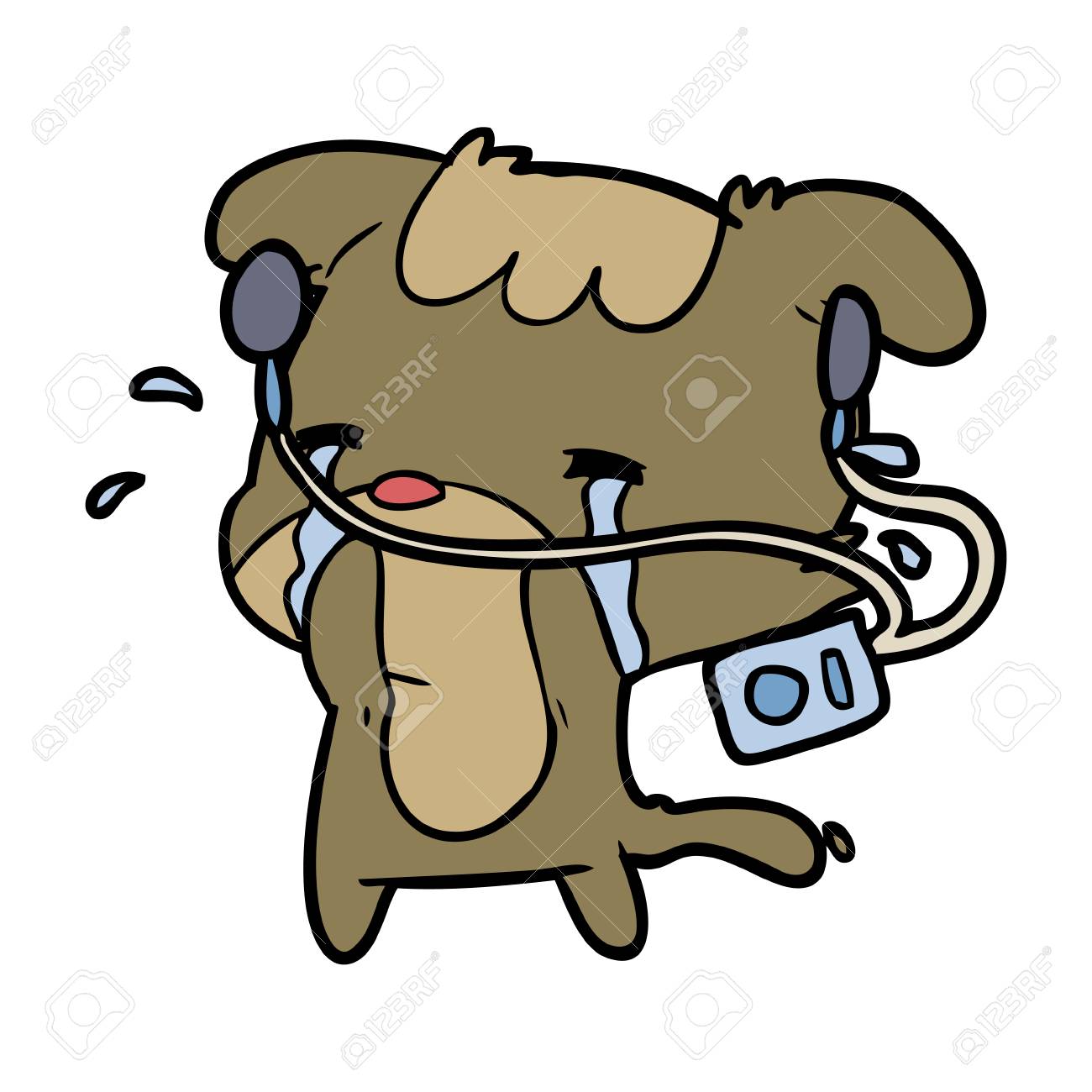 音楽を聴いて泣いている漫画の悲しい犬 のイラスト素材 ベクタ Image 音楽を聴いて泣いている漫画の悲しい犬 のイラスト素材 ベクタ Image