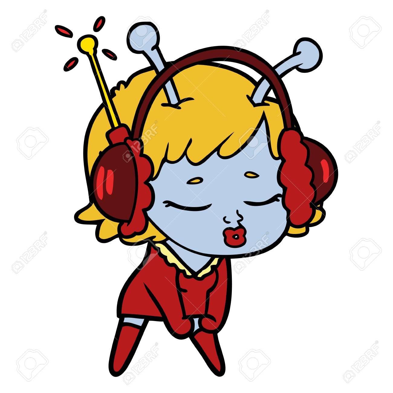 Cute Alien Girl Listening To Music Royalty Free Cliparts Vectors