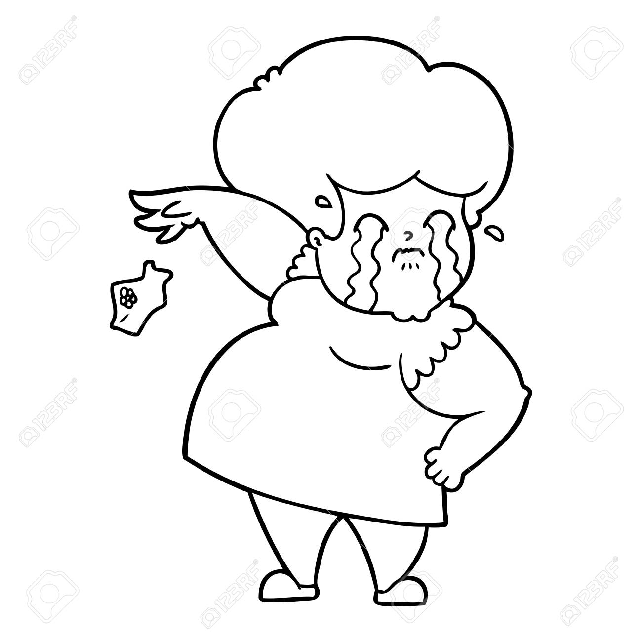 ハンカチを落とす黒と白の漫画泣く女性のイラスト素材 ベクタ Image