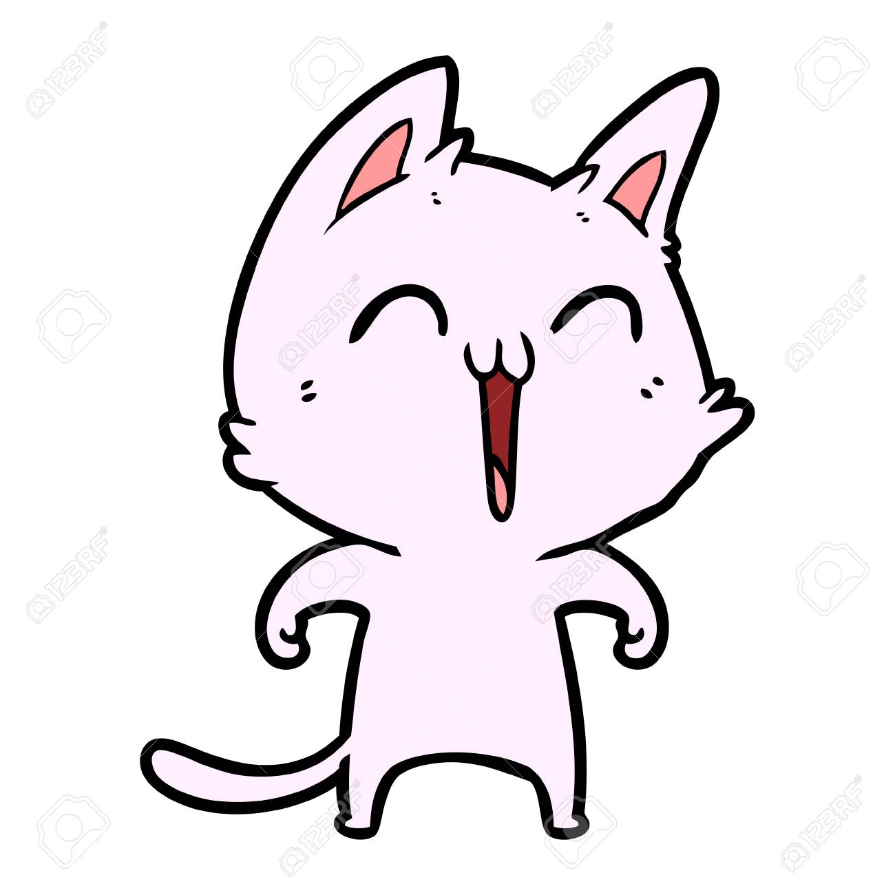 Chat De Dessin Anime Heureux Miauler Clip Art Libres De Droits Vecteurs Et Illustration Image